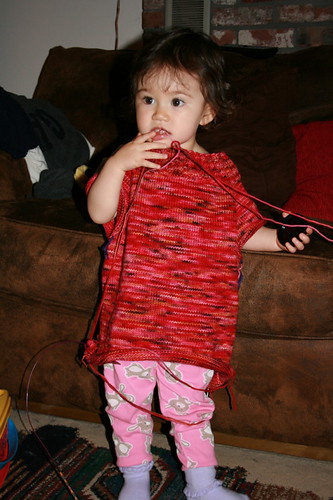 Oct 2008: Trying on mama's sweater
