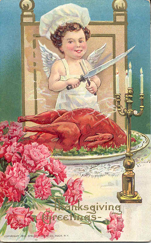 Vintage Thanksgiving postcard Embossed Angel Chef