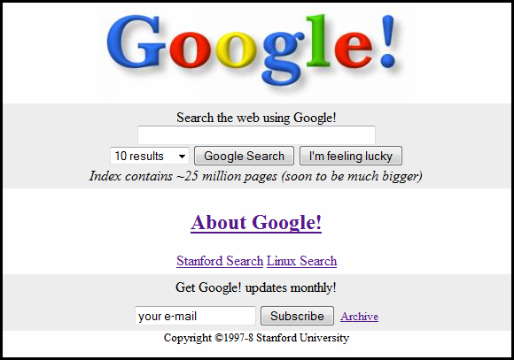 Screenshot of Google website in 1998