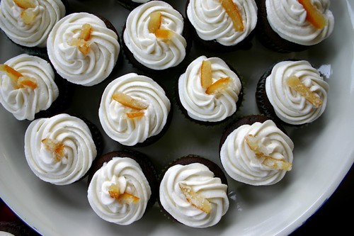 cupcakes with orange cream and candied orange peel