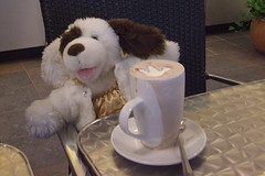 Jo enjoys a sloppy hot chocolate (with yummy real whipped cream)