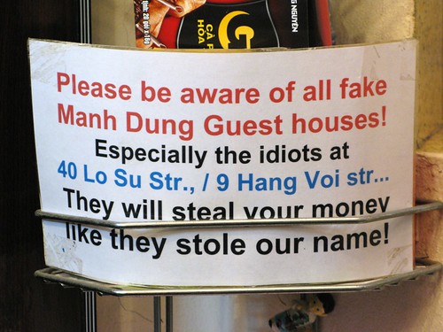 Funny sign at the real Manh Dung Guesthouse - Hanoi, Vietnam