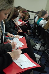 Mercy Students filling out postcards to their legislators (by Kentuckians for the Commonwealth)