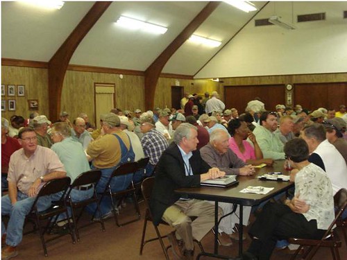 Residents of Marvell, Arkansas, meet to hear remarks by USDA Undersecretary Dallas Tonsager.  Tonsager discussed programs available through USDA to help victims of flooding and other disasters.