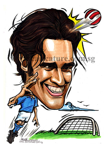 Caricature of Luca Toni colour watermark