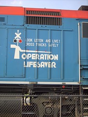 Metra Operation Lifesaver EMD F-40PH locomotive. Wood Dale Illinois. September 2007.