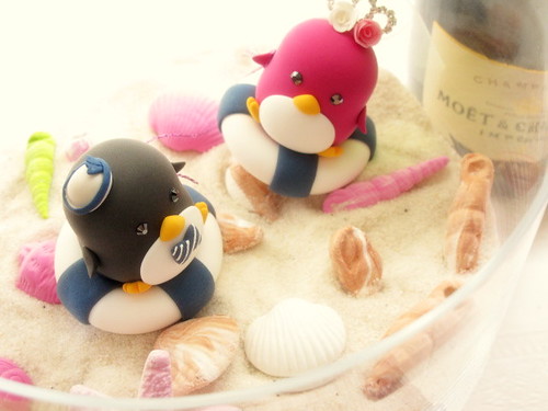 Wedding Cake Topper-love Penguins with life buoy