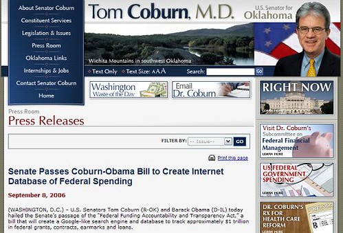 Coburn-Obama bill press release
