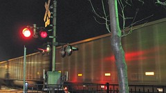 Eastbound night time BNSF Railway unit coal train. La Grange Illinois. December 2008.