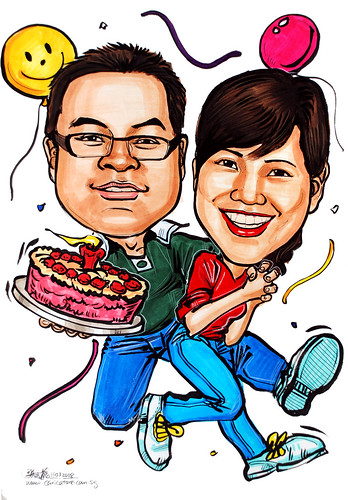 Caricatures couple birthday cake 110308