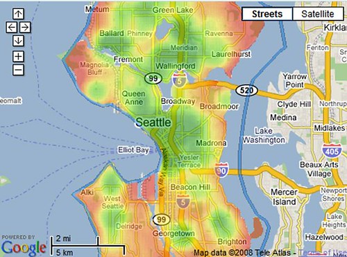 the red neighborhoods are automobile-dependent (by: Walk Score)
