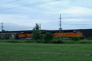 Northbound BNSF Railway transfer train. Bridgeview Illinois. August 2006.