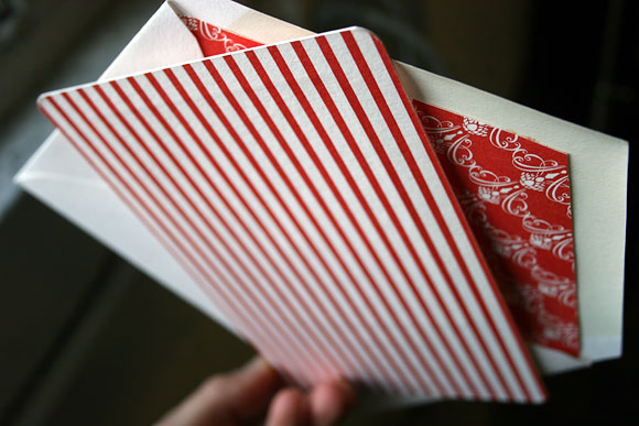 Letterpress holiday cards - red envelope liner & backing - Smock