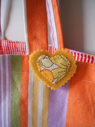 candy stripe tote and brooch