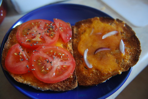 Grilled cheese with tomato and shallot