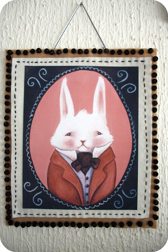 I'm the white rabbit, felt-bead frame by you.