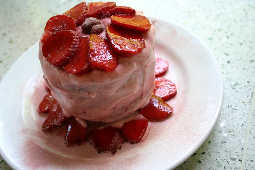 Strawberry cake + strawberry frosting + strawberries