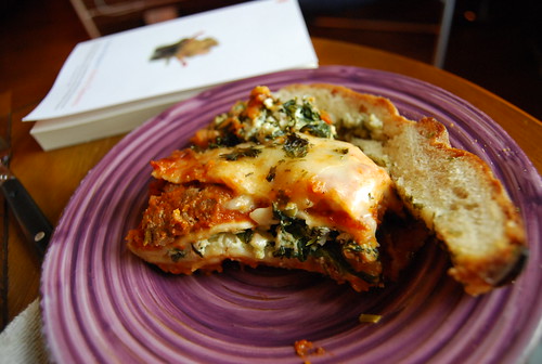 Lasagna and garlic bread