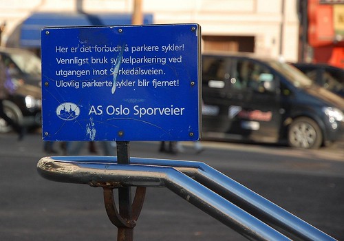 Her er det forbudt å parkere sykler!