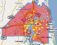 not much green on Walk Score's map of Jacksonville (by: Walk Score)