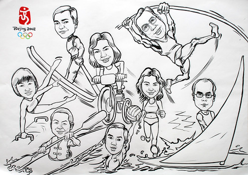 Group caricatures for Microsoft APAC Team ink and brush