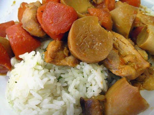 Braised Chicken with Mushrooms and Carrots on Flavoured Rice