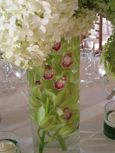 Green cymbidium orchids wedding centerpiece