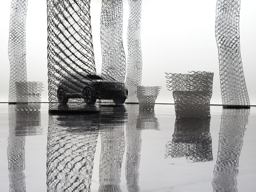 Elastic Diamond display and chair for Lexus by Nendo