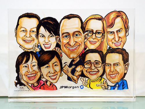Group caricatures for JP Morgan on crystal plaque 8
