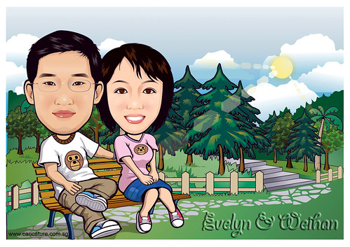 Q-digital carictures couple in park