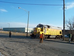 Union Pacific EMD GP-15 locomotive departing an industrial spur siding. Chicago Illinois. January 2007.