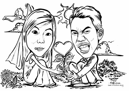 Couple caricatures tree of love