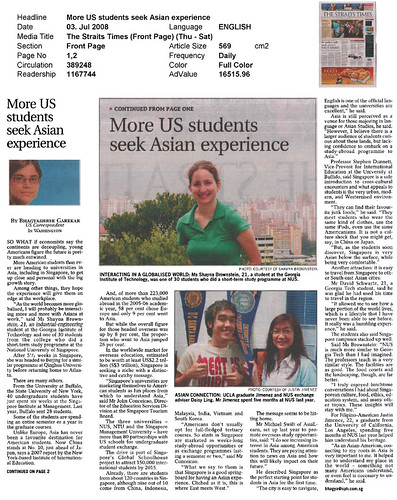 More US students seek Asian experience (The Straits Times, 3rd ...