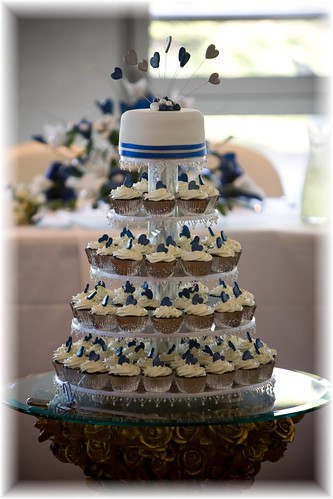 Blue and White Wedding Cupcake Tower