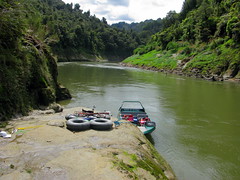 Building the raft on the Mangapurua Landing near the Bridge to Nowhere, Whanganui National Park, New Zealand