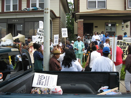Detroit community residents and organizers came out to defend the home of Rubie Curl-Pinkins who was facing foreclosure by Bank of America. This demonstration was held on July 18, 2008. (Photo: Alan Pollock). by Pan-African News Wire File Photos
