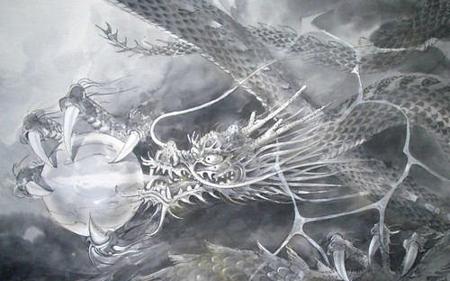 Black And White Drawings Of Dragons. Japanese Dragon Drawing 01