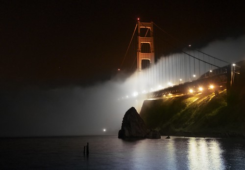 golden gate bridge at night. Golden Gate Bridge, Foggy