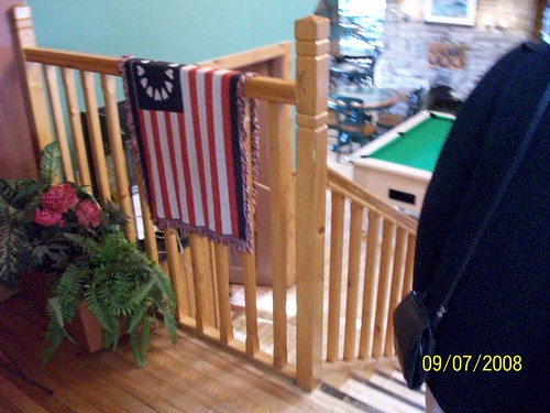 Ireland - Ring of Kerry Tour  - American flag throw in restaurant- Scarriff Inn