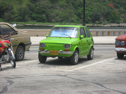 A luminous green Fiat 126p 