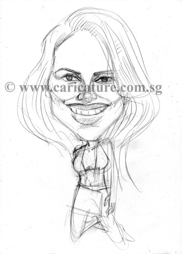 Celebrity caricatures - Halle Berry pencil sketch watermark