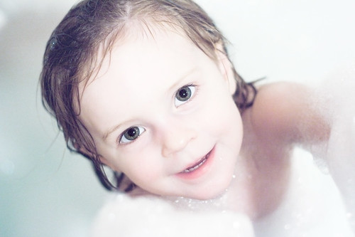 Katie in her bubble bath