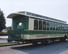 Hershey Pennsylvania rubber tired tourist trolley. September 2008.