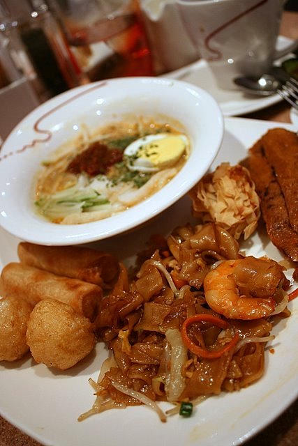 Laksa, fried kway teow, seafood otah and fried items