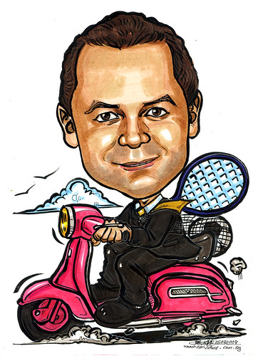 Caricature for Right Management pink scooter tennis soccer