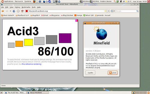 86 / 100 au test acid3 pour la pré-béta1 de Firefox 3.1