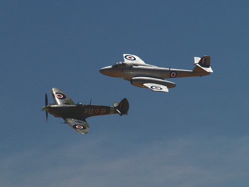 Airplane picture - Supermarine Spitfire Mk XVI and Gloster Meteor F.8