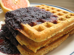 Lemon-Poppy Seed Waffles with Blueberry Sauce