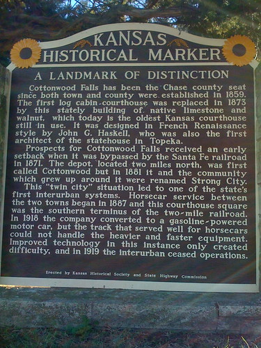 Cottonwood Falls historical marker at the Courthouse