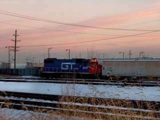 Former Grand Trunk western locomotive spotting cars on an industrial siding. Chicago Illinois. Febuary 2007.